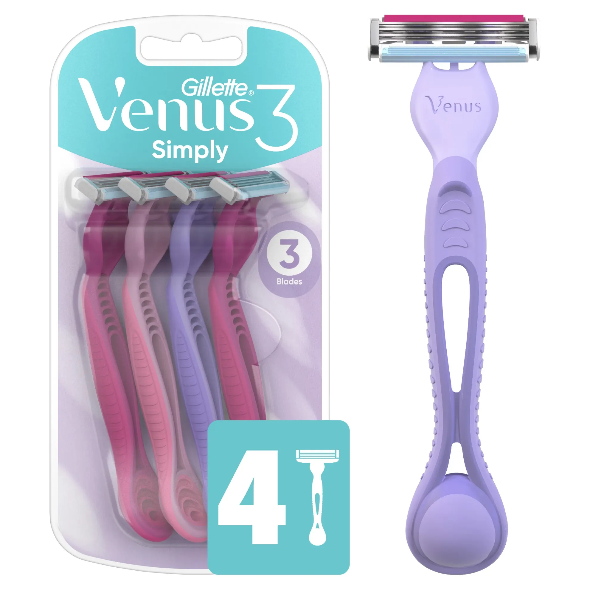 0001105_gillette-venus-colors-3-disposable-razors-4-in-pack-of-1 Gillette Venus 3 Colours Shaving Razor for Women 4 Pcs - Image 1