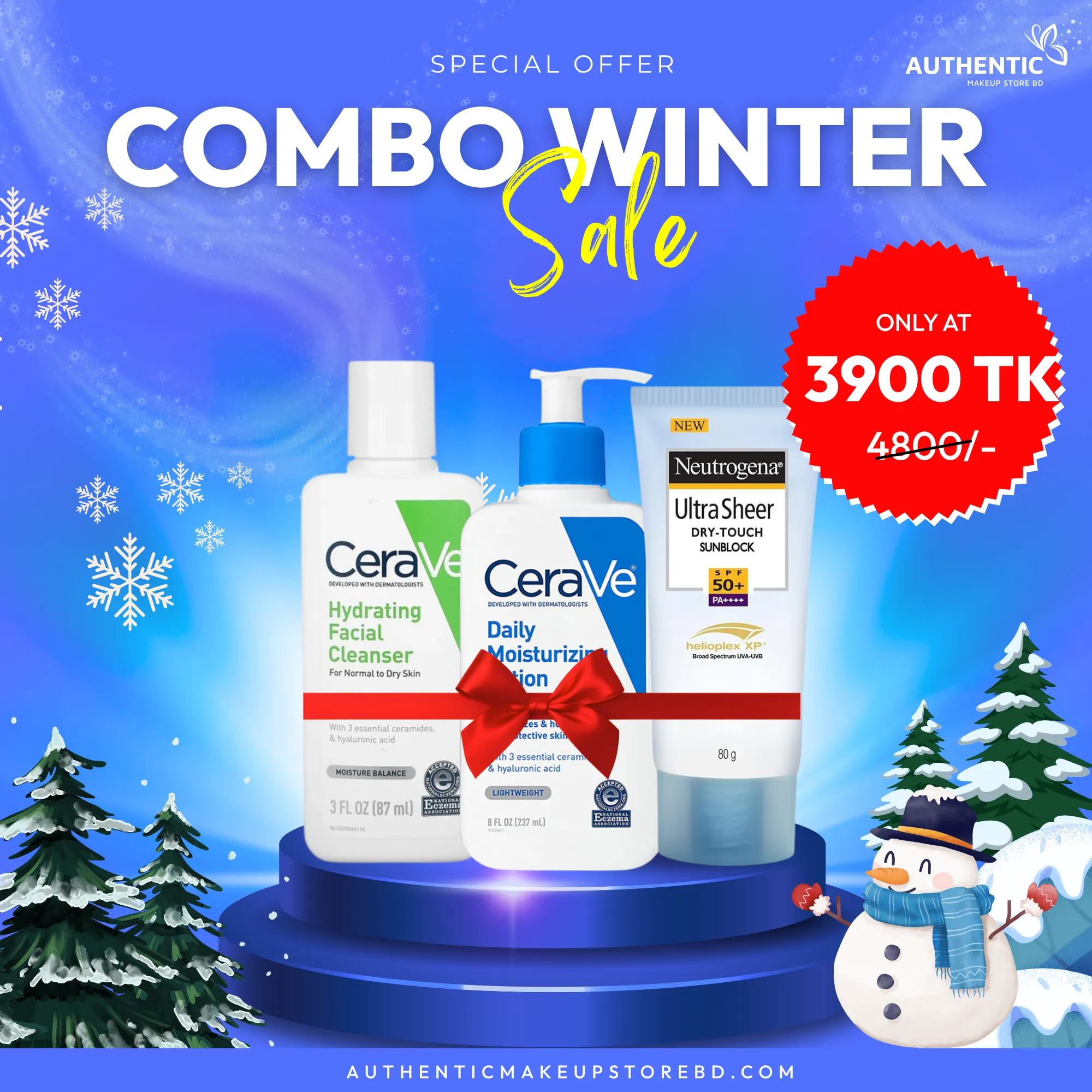 Image (5) Hydrating & Sun Protection Winter Skincare Combo – CeraVe Cleanser + CeraVe Moisturizing Lotion + Neutrogena SPF 50+ - Image 1
