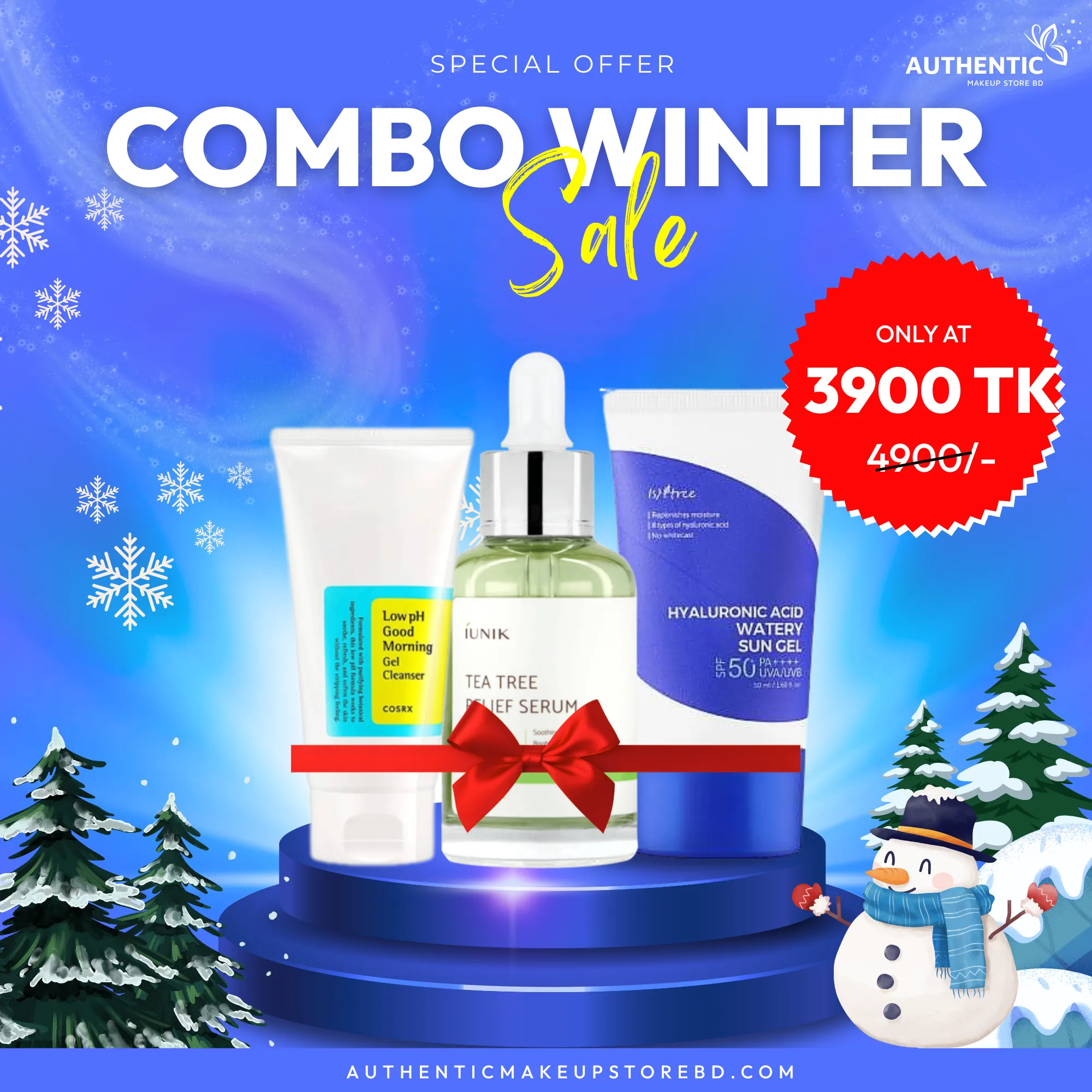 Image (7) Winter Skincare Trio for Acne & Hydration – COSRX Cleanser + iUNIK Tea Tree Serum + Isntree Hyaluronic Acid Sun Gel SPF 50+ - Image 1